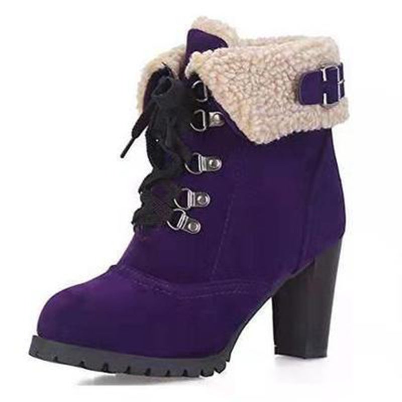 Supply Winter Short Barrel Pointed High Heel Thick Heel Lace-Up Platform Short Boots Women'S Boots Large Size Boots - Image 5