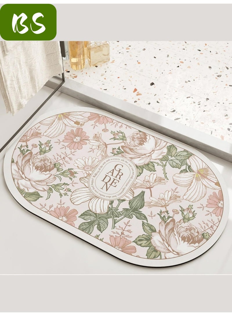 BS Diatom bathroom mat set (sink mat + bathroom mat + toilet mat), non-slip bathroom floor mat and quick-drying bathroom rug, super absorbent bathtub mat, flower pattern, non-slip, thickened, soft, easy to clean rug. - Image 1