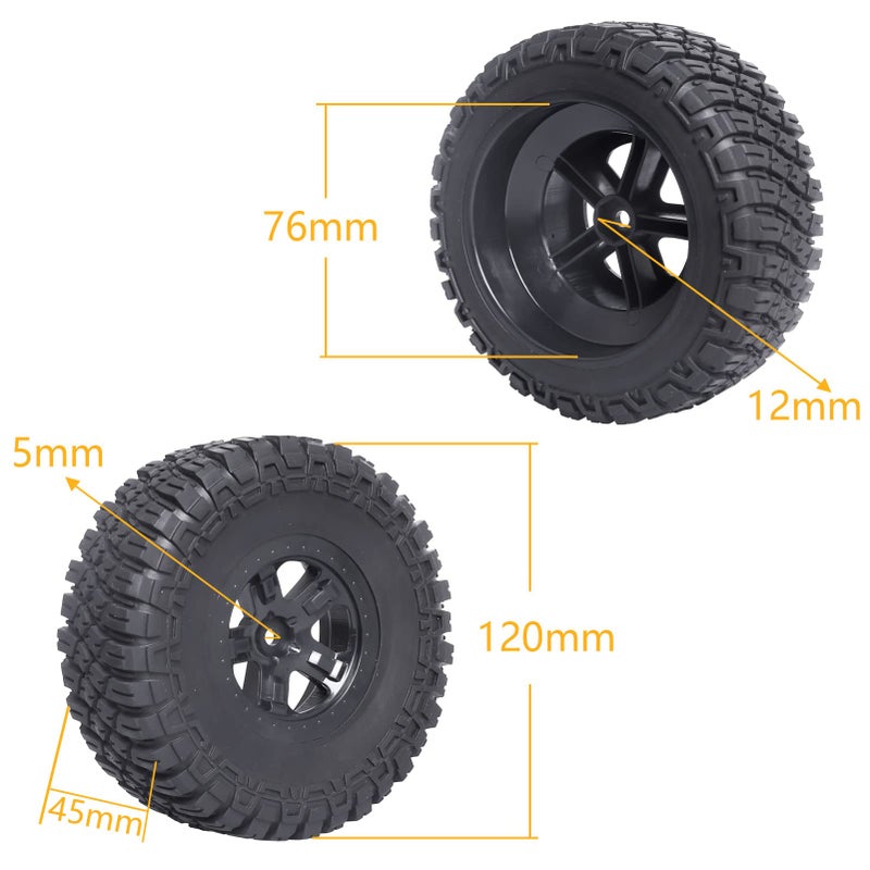 Hobbyfire Hobbyfire Height 4.72 inches (120mm) 1/10 Short Course Truck Tires and Wheel Rims 12mm Hex with Foam Inserts for for All Terrain  Set of 4 (Style B)  - Image 2