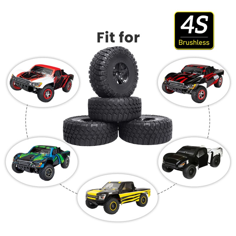 Hobbyfire Hobbyfire Height 4.72 inches (120mm) 1/10 Short Course Truck Tires and Wheel Rims 12mm Hex with Foam Inserts for for All Terrain  Set of 4 (Style B)  - Image 3