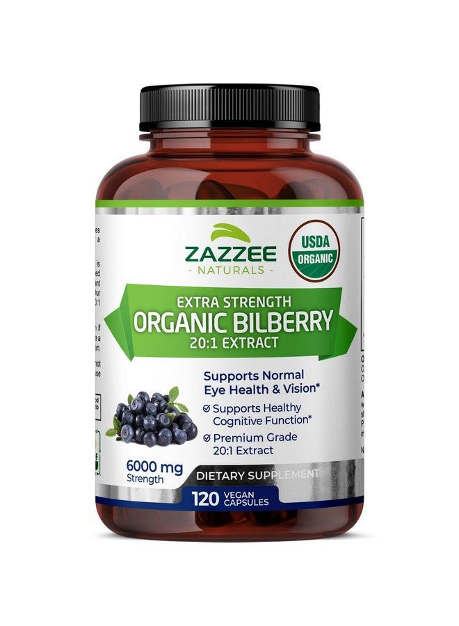 Zazzee USDA Organic Bilberry 20:1 Extract, 6000 mg Strength, 120 Vegan Capsules, 4 Month Supply, Standardized and Concentrated 20X Extract, 100% Vegetarian, All-Natural, Non-GMO, Made in The USA - Image 1