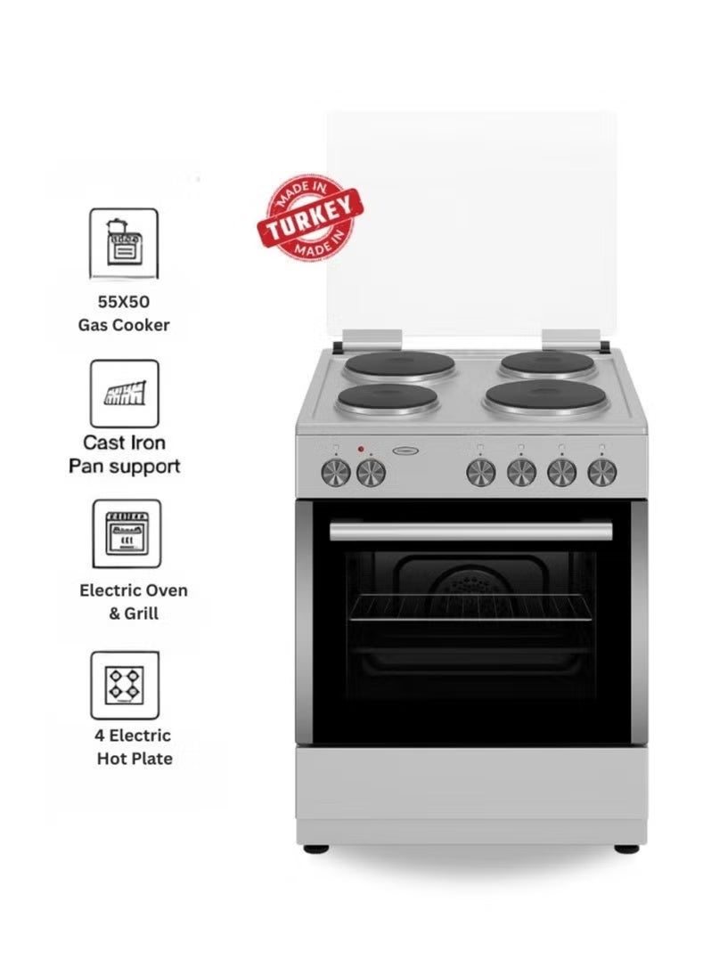Venus 55x50 cm Stainless Steel Cooking Range | 4 Electric Hotplates | Electric Oven & Grill | Compact Space-Saving Design | Made in Turkey | Durable & Easy to Clean – Model VC5544ESD - Image 1