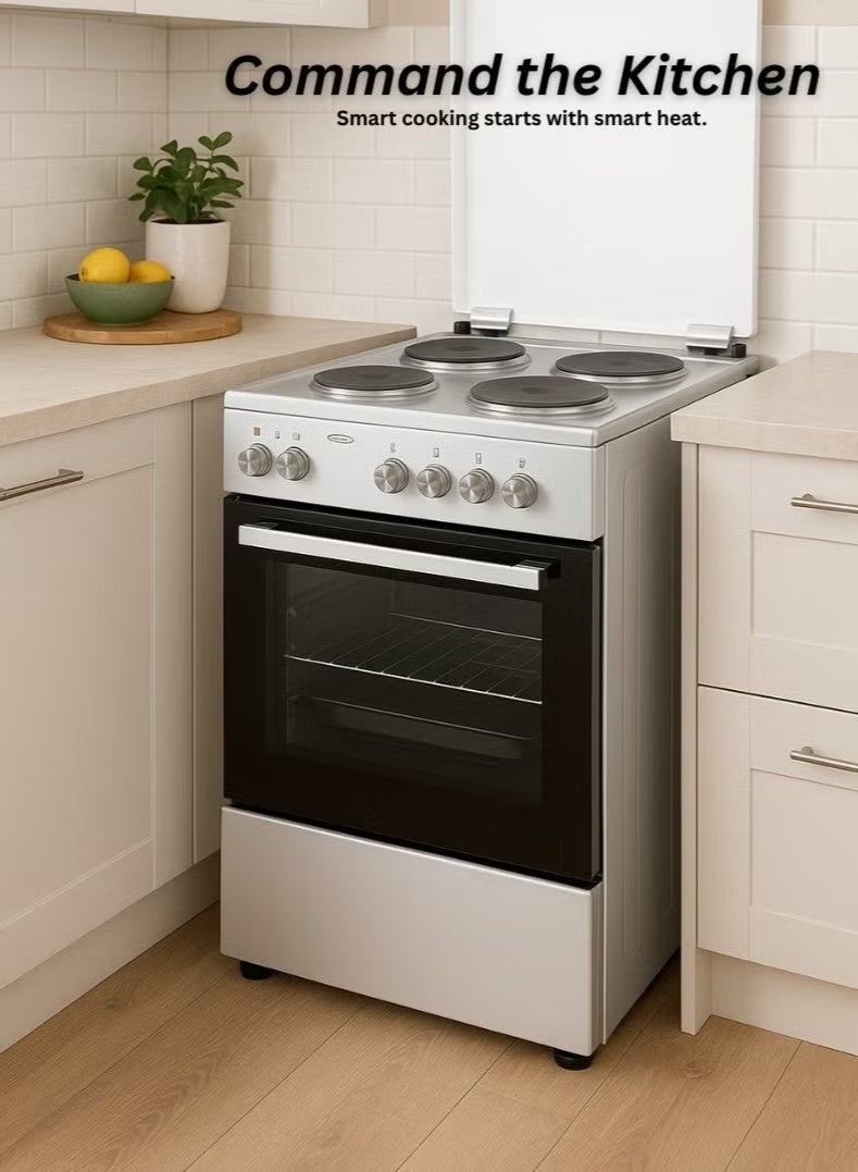 Venus 55x50 cm Stainless Steel Cooking Range | 4 Electric Hotplates | Electric Oven & Grill | Compact Space-Saving Design | Made in Turkey | Durable & Easy to Clean – Model VC5544ESD - Image 4