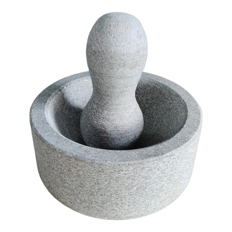 EZAHK Stone Mortar and Pestle Set62 inch Okhli Masher Khalbatta Ural Kharal Mixer Natural Grinder Musal Design for Kitchen Home Herb - Image 1