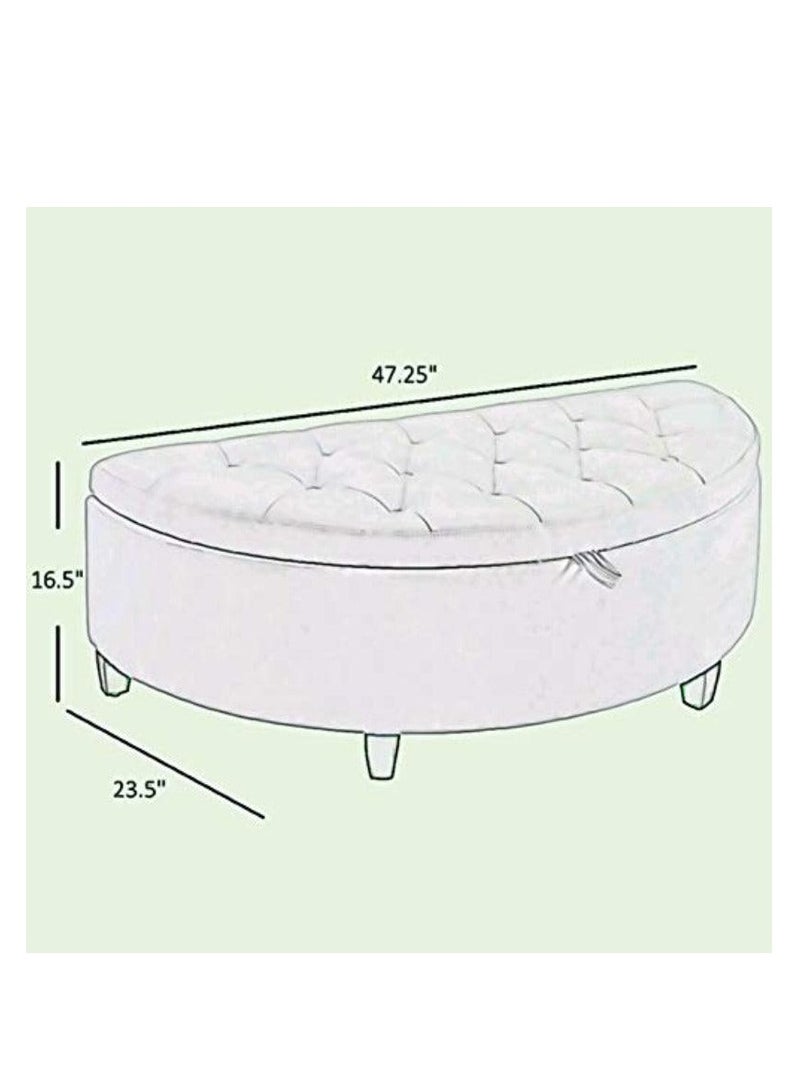 Wooden Twist Half Moon Velvet Tufted Storage Bench Footstool Bed End Table For Living Room  - Image 2
