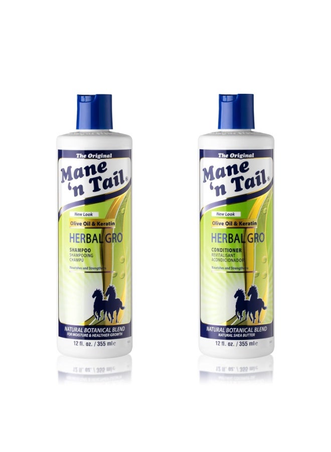 Mane 'n Tail: Herbal Gro Shampoo + Conditioner (12 oz Each), Olive Oil Complex That Helps Strengthens & Nourishes Hair - Image 1