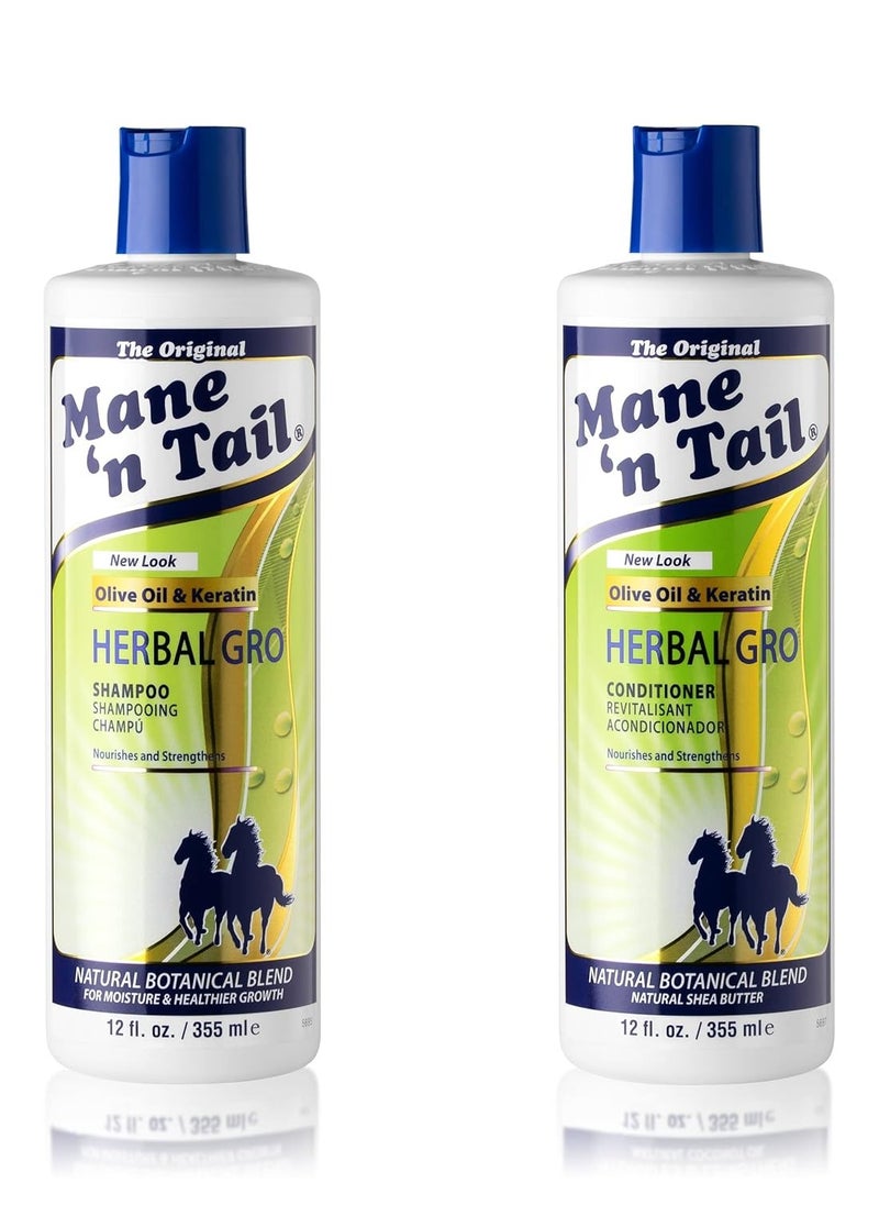 Mane 'n Tail Mane 'n Tail: Herbal Gro Shampoo + Conditioner (12 oz Each), Olive Oil Complex That Helps Strengthens & Nourishes Hair  - Image 1