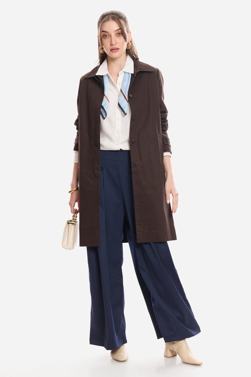 Virgio Solid Cotton Shirt Collared Trench Coat for Women - Image 1