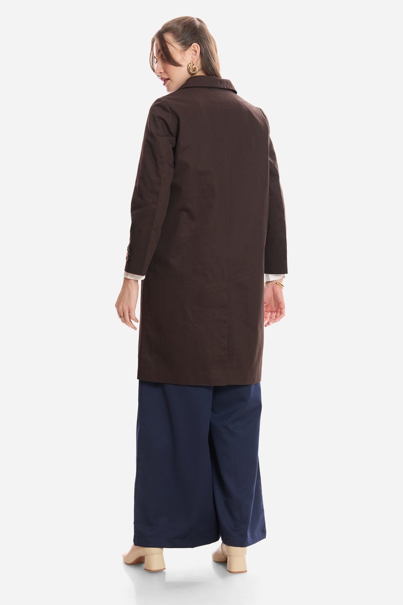 Virgio Solid Cotton Shirt Collared Trench Coat for Women - Image 5