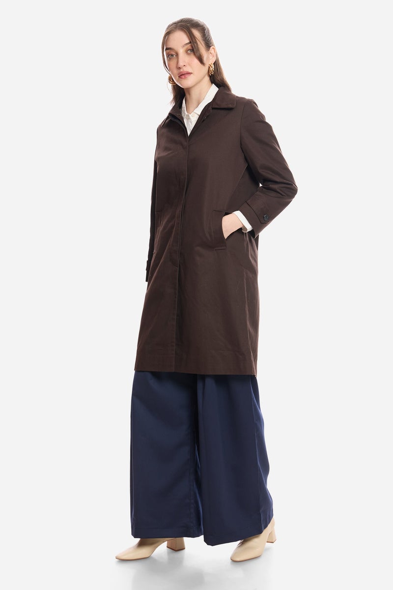 Virgio Solid Cotton Shirt Collared Trench Coat for Women - Image 3