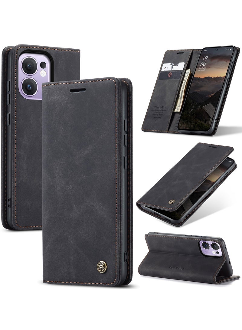 CaseMe Phone Case Luxury PU Leather Design 013 Flip Cover Card Slot Holder Cover For Oppo Reno 13F (Black ) - Image 1
