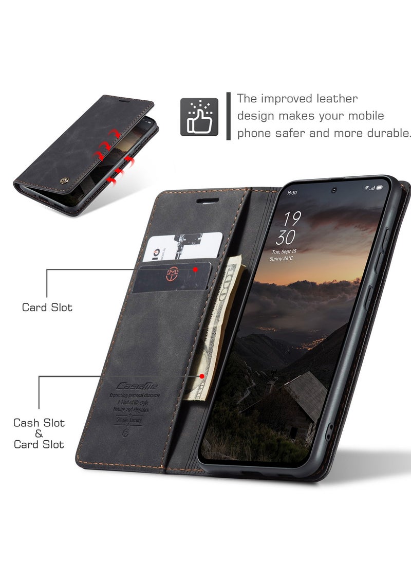 CaseMe Phone Case Luxury PU Leather Design 013 Flip Cover Card Slot Holder Cover For Oppo Reno 13F (Black ) - Image 4