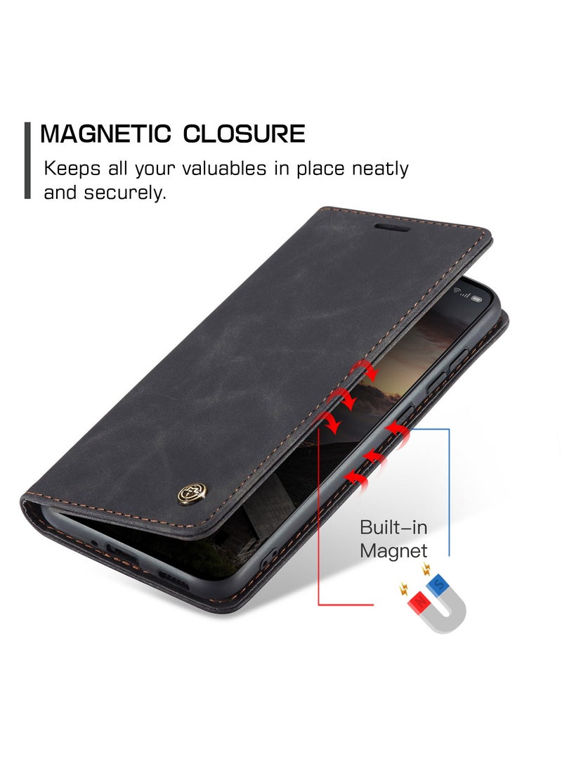 CaseMe Phone Case Luxury PU Leather Design 013 Flip Cover Card Slot Holder Cover For Oppo Reno 13F (Black ) - Image 3