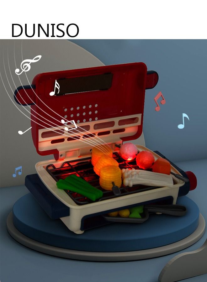 DUNISO 43Pcs Kids BBQ Grill Toy, Barbecue Kitchen Cooking Playset with Realistic Spray, Light & Sound, Color Changing Play Food & Dishes Toy, Pretend BBQ Accessories Set for Girls Boys Toddler - Image 4