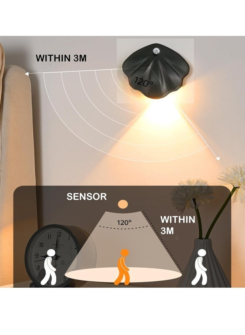 Motion Sensor Night Wall Lighting, Rechargeable Battery Operated Wall Lighting, Dimmable 3 Colors Temperature LED Shell Lamp, Wireless Magnetic Wall Light for Bedroom Staircase Hallway, Black (1 Pack, Black) - Image 3