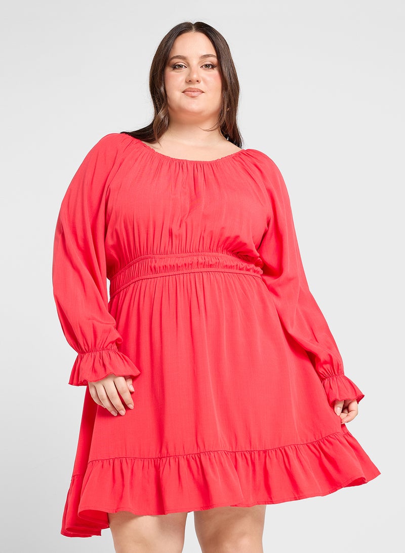 جينجر بلس فستان طويل بأكمام مكشكشة - Image 1