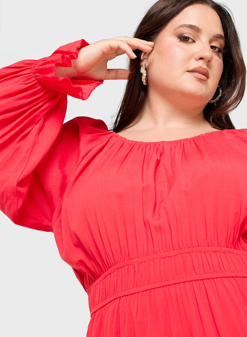 جينجر بلس فستان طويل بأكمام مكشكشة - Image 3