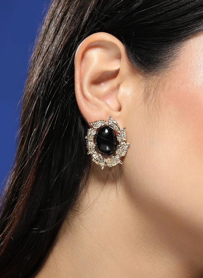 SOHI Women The Victorian-Foliage Stud Earrings | Antique Gold Colour | One-Size | Artificial Stone Alloy Material | Push Back Closure | Earrings For Casual & Evening Wear