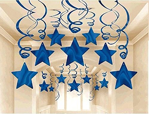AimtoHome Party Swirl Decorations Hanging Swirl for Ceiling Decorations Blue with Star Pack of 30 - Image 1