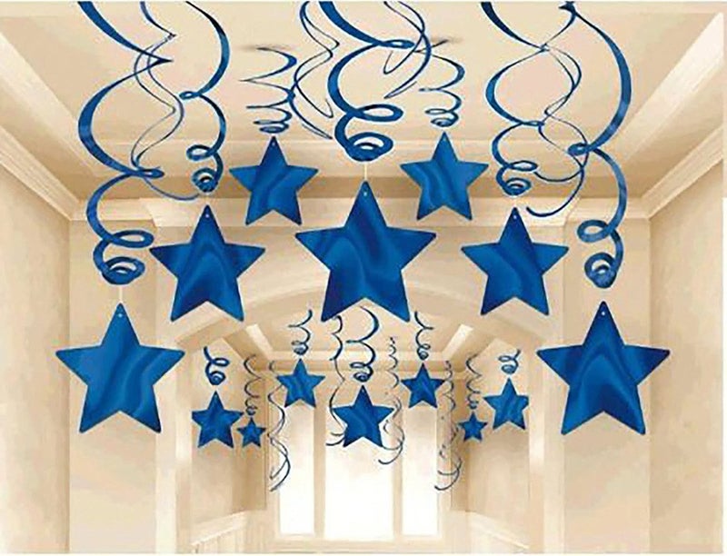 AimtoHome Party Swirl Decorations Hanging Swirl for Ceiling Decorations Blue with Star Pack of 30 - Image 3