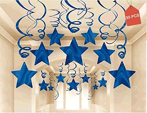 AimtoHome Party Swirl Decorations Hanging Swirl for Ceiling Decorations Blue with Star Pack of 30 - Image 5