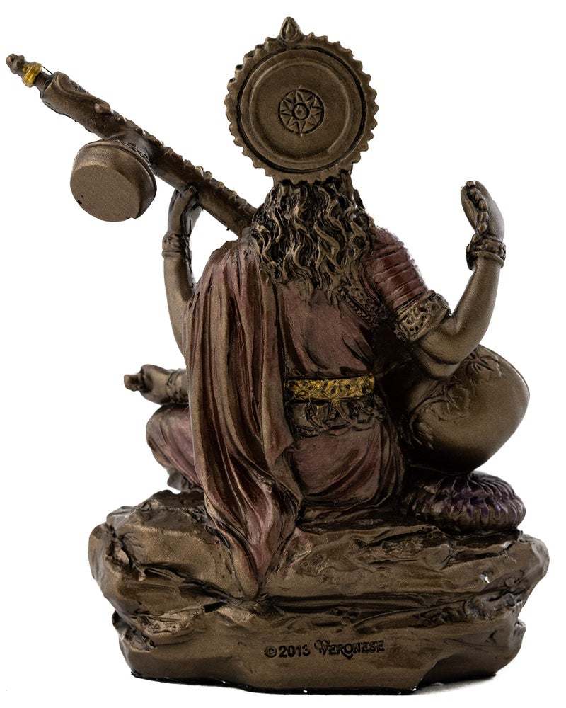 Top Collection Mini Saraswati Statue - Hindu Goddess of Knowledge, Music, Arts, and Wisdom Sculpture in Premium Cold Cast Bronze - 3-Inch Collectible Figurine (Sm. Saraswati) - Image 3
