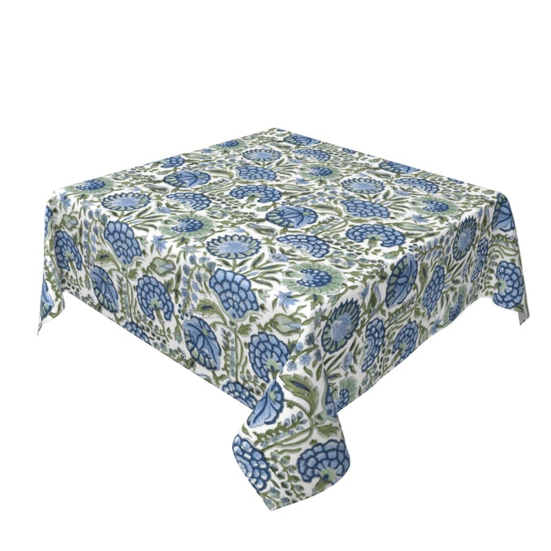 Sorktse Blue Sage Green Floral Tablecloth Square 54 Inch Vintage Chinoiserie Floral Table Cloth Polyester Fabric Spring Summer Boho Flowers Table Cover for Kitchen Holiday Party Dining Picnic Outdoor Decor - Image 1