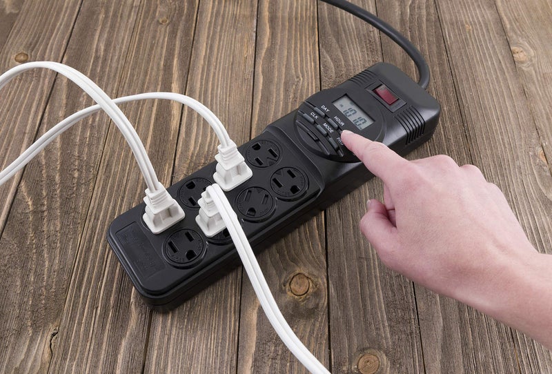 GE 7-Day Programmable Power Strip with Digital Timer, 8 Grounded Outlets (4 Timed / 4 Always On), Indoor, 15 Amp, 1800W, Easy Presets and Custom Settings for Weekly Cycle, Minute Intervals, 15077 Black - Image 3