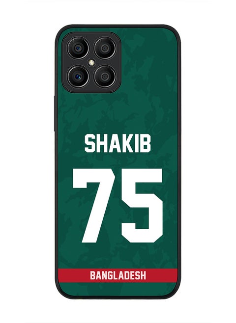 Rugged Black Edge Case for Honor X8, Slim fit Soft Case Flexible Rubber Edges Thin Cover - Player Name - Shakib Al Hasan, Jersey Number- 75