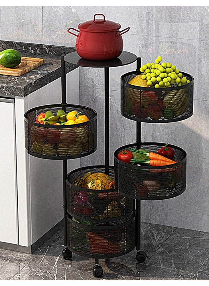 BLOOMING TIME رف تخزين للمطبخ مكون من 5 طبقات، رف دوار للخضروات، مثبت على الأرض، للاستخدام المنزلي - Image 1