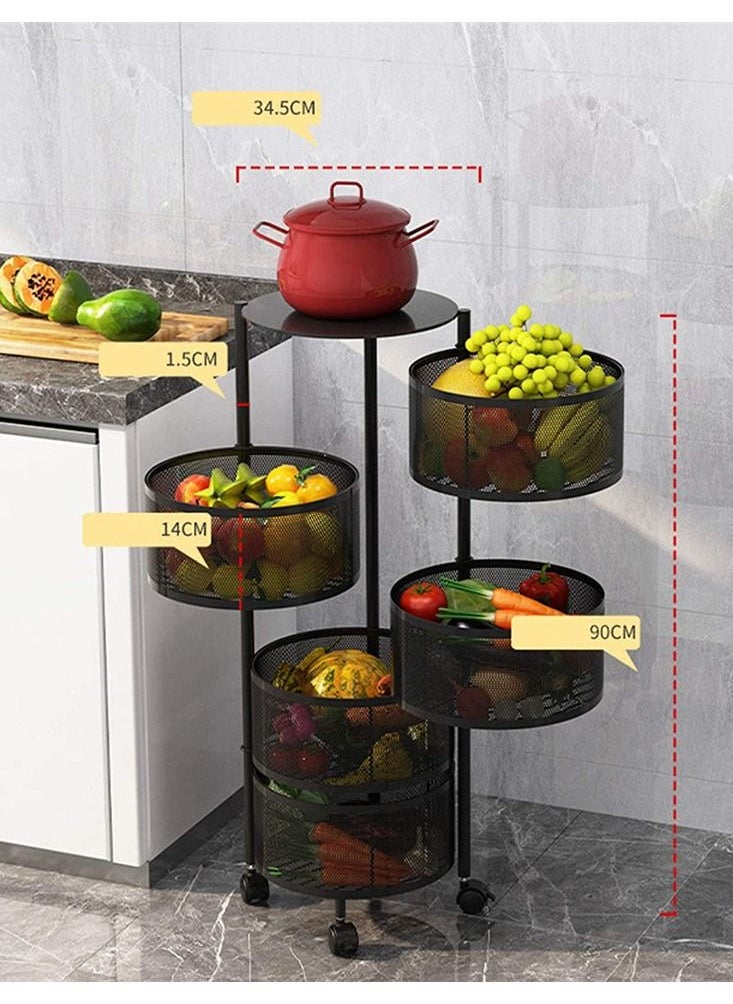 BLOOMING TIME - 5 Layer Kitchen Storage Rack Rotating Vegetable Floor Standing Household Shelf - Image 1