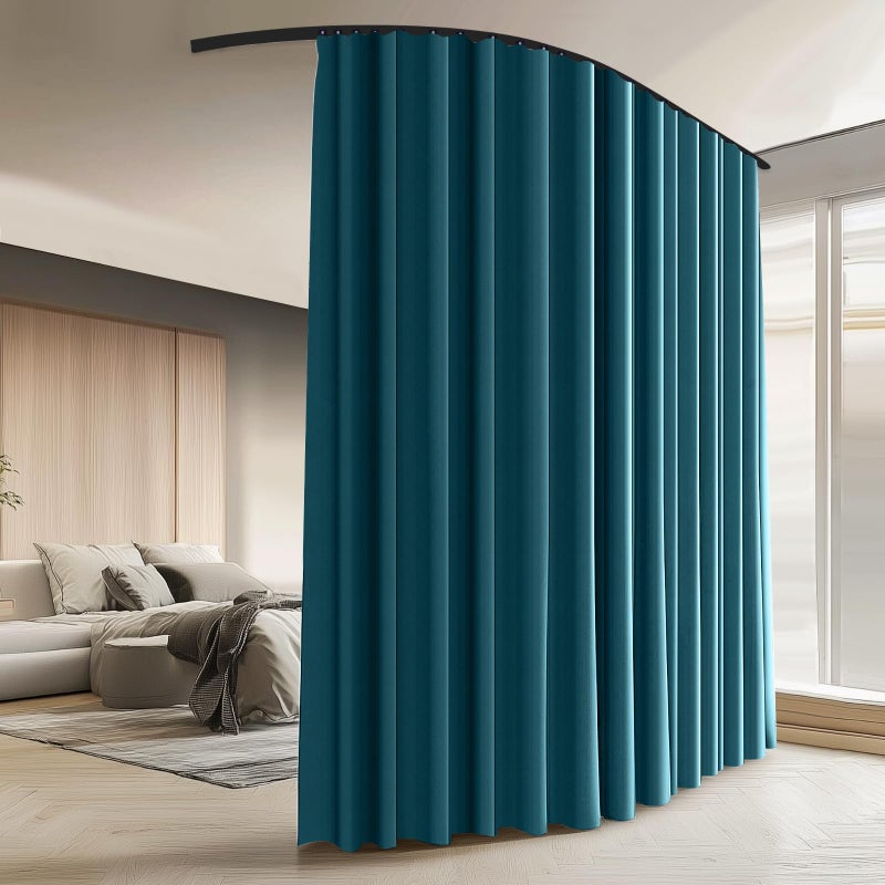 MaKefeile Room Divider Curtains with Ceiling Curtain Track Set Window Curtain for Bedroom,Living Room Total Blackout Thermal Insulated Privacy Ceiling Track Curtain W 9 × H 7 FT Azure Blue drape&Black track - Image 1
