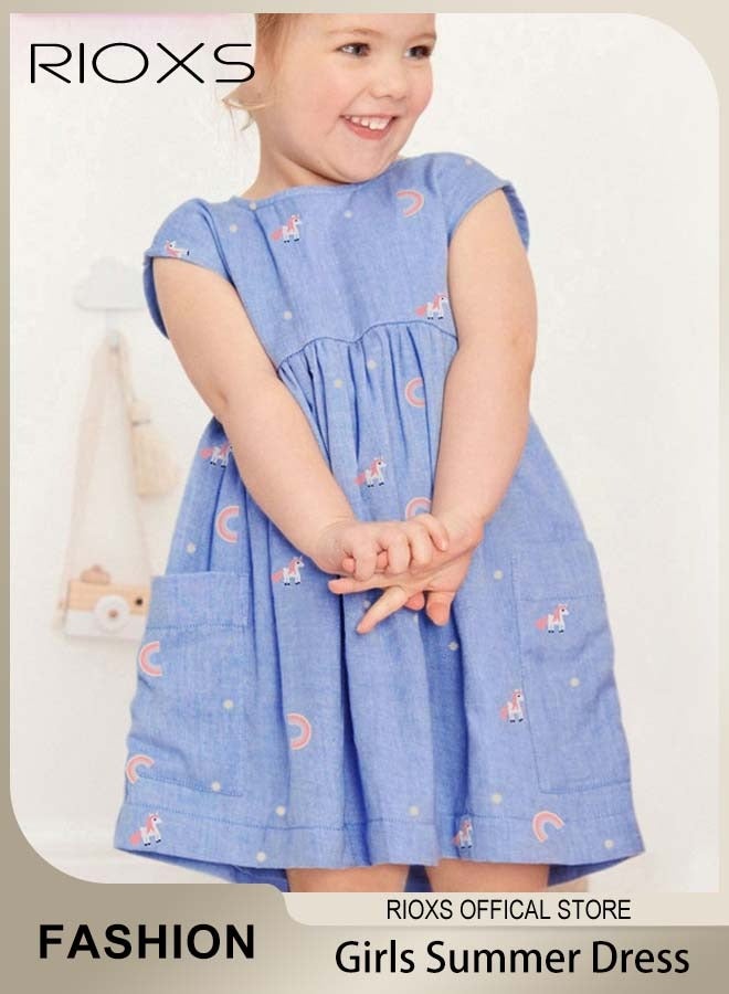 RIOXS Girls A-line Dress with Adorable Pattern, Colorful Round Neck Sleeveless Dress, Wonderful Summer Dresses for Girls, Comfortable to Wear, Great Gift Choice for Girls  - Image 1