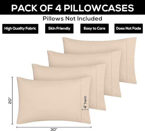 Utopia Bedding Standard Pillow Cases - 4 Pack - Envelope Closure - Soft Brushed Microfiber Fabric - Shrinkage and Fade Resistant Pillow Covers Standard Size 20 X 26 Inches (Standard, Beige) - Image 4