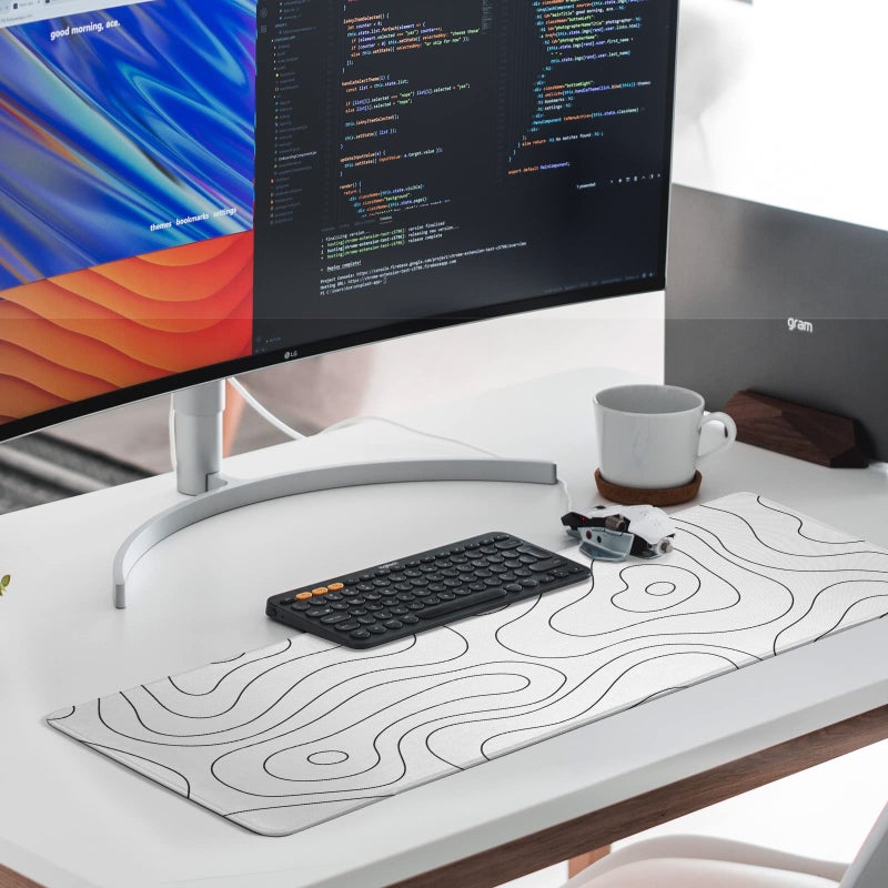 llzdeuan White Large Gaming Mouse Pad Desk Pad Topographic Map Big Keyboard Mat 31.5x11.8inch Computer Mousepad with Stitched Edge Non-Slip Rubber Base - Image 2