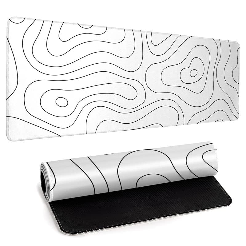 llzdeuan White Large Gaming Mouse Pad Desk Pad Topographic Map Big Keyboard Mat 31.5x11.8inch Computer Mousepad with Stitched Edge Non-Slip Rubber Base - Image 3