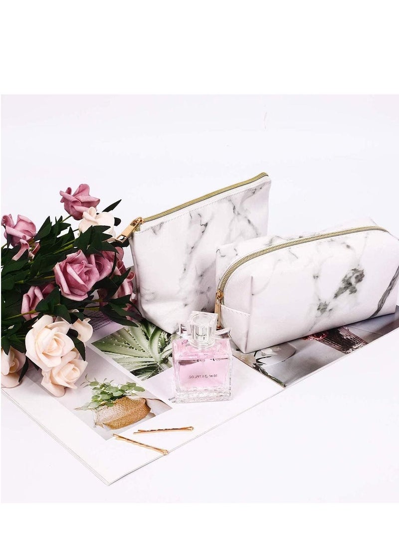 SYOSI 2 Pieces Marble Makeup Bags Set Portable Travel Cosmetic Pouch Waterproof Toiletry Multi-Function Jewelry Organizers Storage Case with Golden Zipper for Women Girls - Image 4