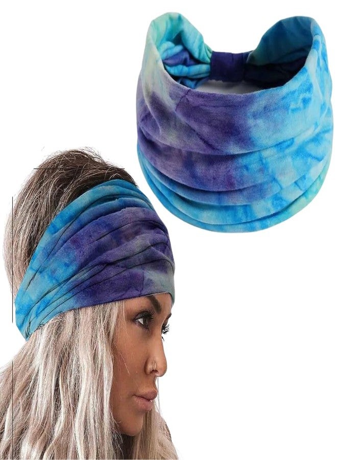 XFyt Microfiber Tie-Dye Yoga Hair Bands|Stay Stylish And Sweat-Free Bandana Workout Sweatband|Fashionable Head Bands For Your Fitness Gym Running (Dark Blue) - Image 2