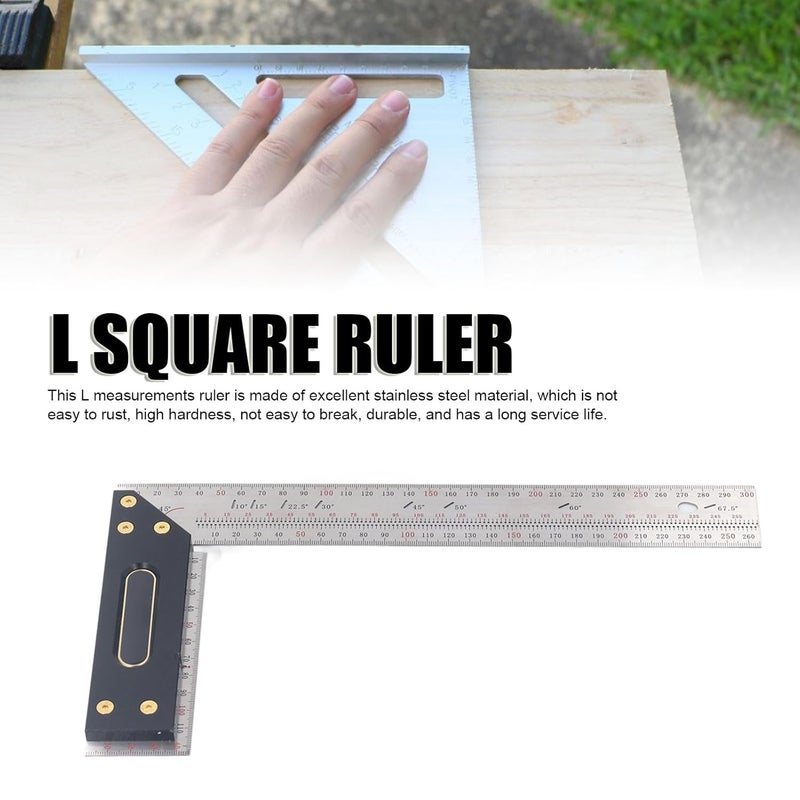 Carpenter Square Framing Ruler and Stainless Steel L Shape Measuring Ruler with Engraved Scale - 100mm Right Angle Marking Tool, Layout Tool for Woodworking and DIY Crafts. (300mm) - Image 3