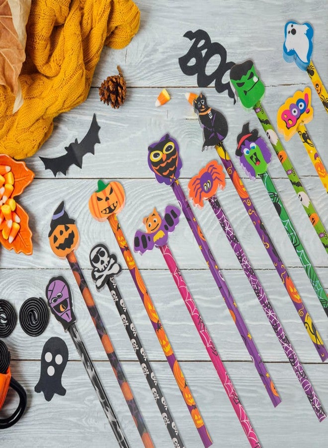 CIPOWM 24 Pcs Halloween Pencils Ghost Pumpkin Wood Pencils with 24 Pcs Giant Eraser Assorted Designs Halloween Stationery Pencil for Halloween Party Favor Gift Prize Reward - Image 4