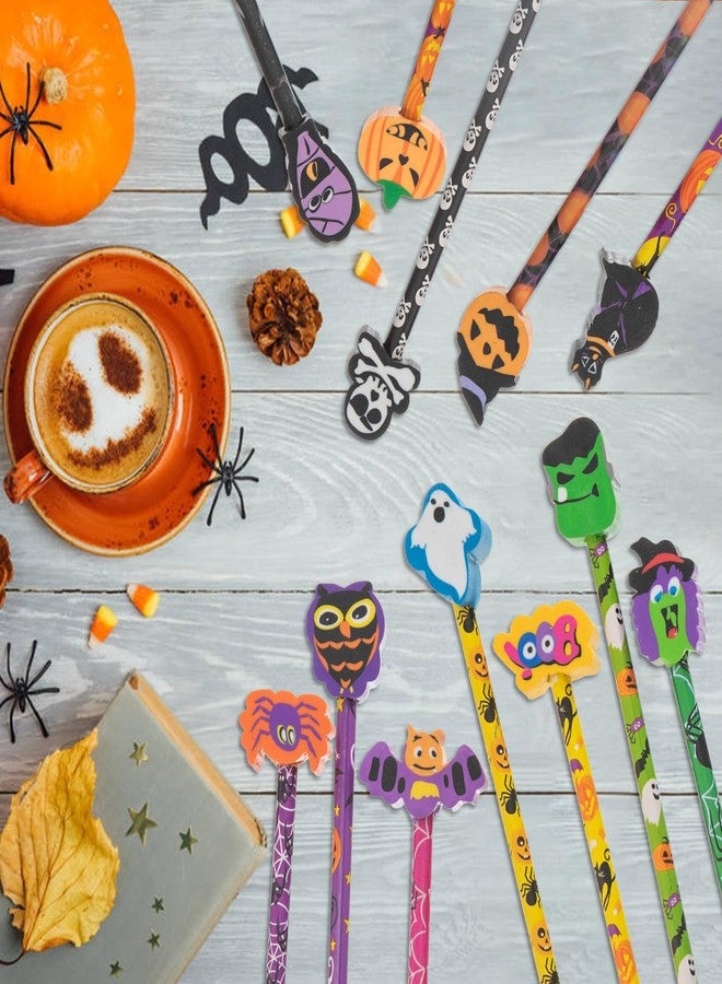 CIPOWM 24 Pcs Halloween Pencils Ghost Pumpkin Wood Pencils with 24 Pcs Giant Eraser Assorted Designs Halloween Stationery Pencil for Halloween Party Favor Gift Prize Reward - Image 5