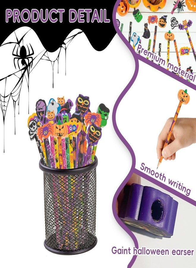 CIPOWM 24 Pcs Halloween Pencils Ghost Pumpkin Wood Pencils with 24 Pcs Giant Eraser Assorted Designs Halloween Stationery Pencil for Halloween Party Favor Gift Prize Reward - Image 3