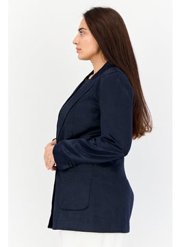 ESPRIT Women Regular Fit Solid Casual Blazer, Deep Navy  - Image 4