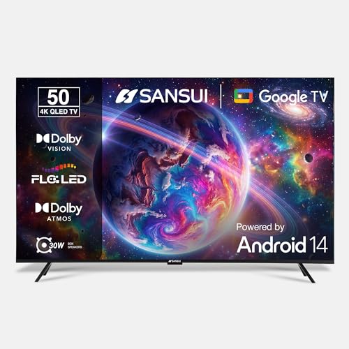 SANSUI 127cm (50) 4K QLED Google TV with Dolby Vision, HDR10+, Dolby Atmos, HSR 120Hz Refresh Rate, MEMC, 30W Surround Sound, FloLED Panel JSW50UG23Q (Black) - Image 1