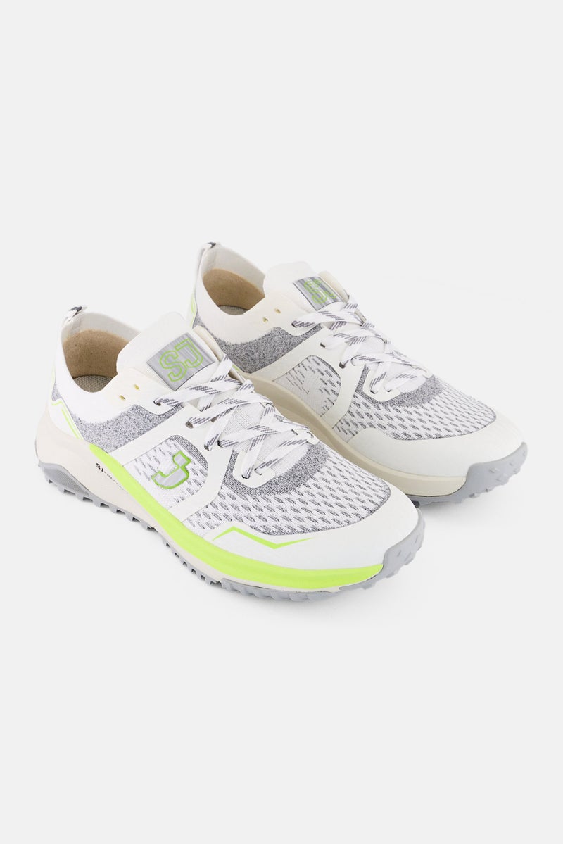 SJ Men Textile Upper Lace Up Running Shoes, Off White - Image 1