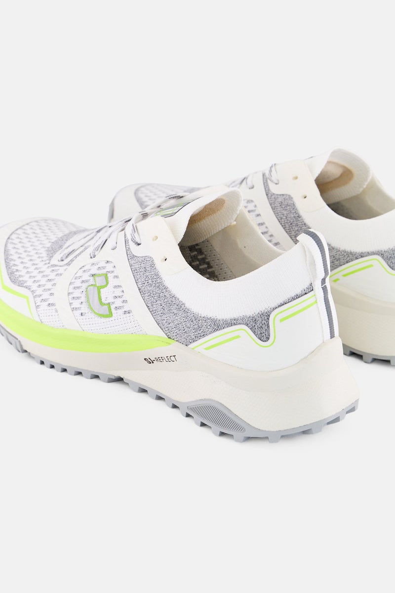 SJ Men Textile Upper Lace Up Running Shoes, Off White - Image 3