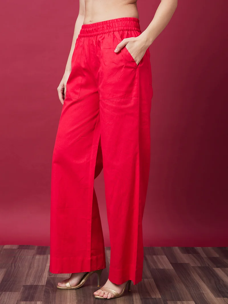 globus Women Loose Fit High-Rise Pure Cotton Trousers