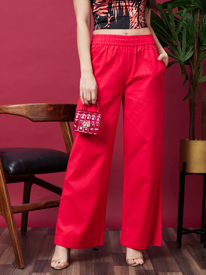 globus Women Loose Fit High-Rise Pure Cotton Trousers