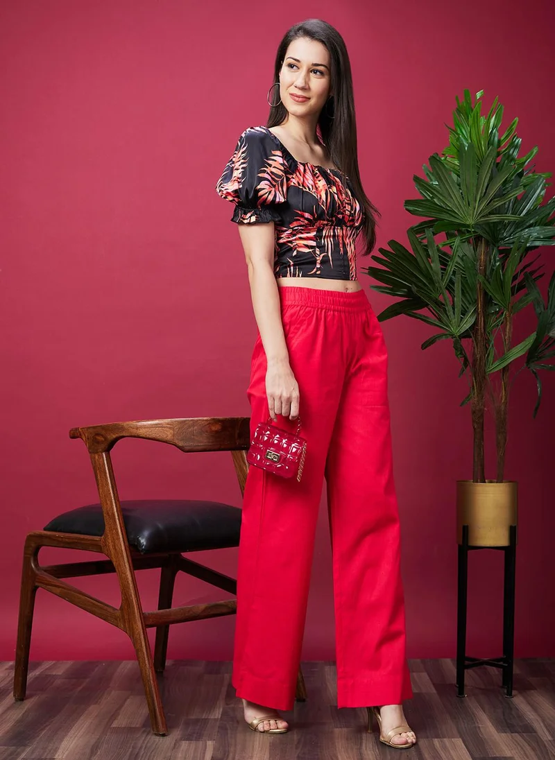 جلو باص بنطلون قطن نسائي بقصة واسعة وخصر مرتفع من جلوبس