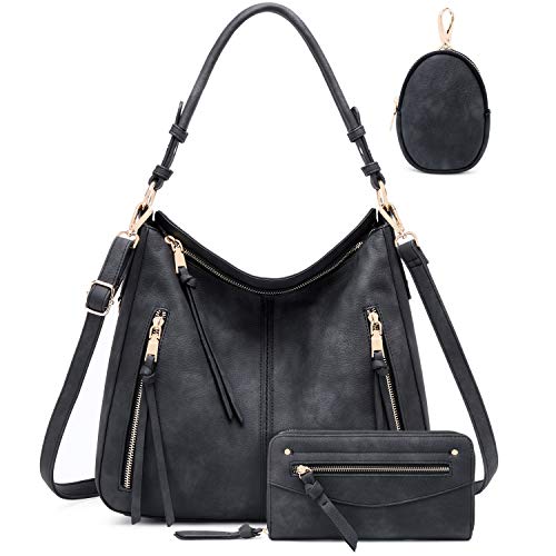lapsting Hobo Bags for Women Handbags Purse Ladies Boho Shoulder Bag Crossbody Black Vegan Leather - Image 1